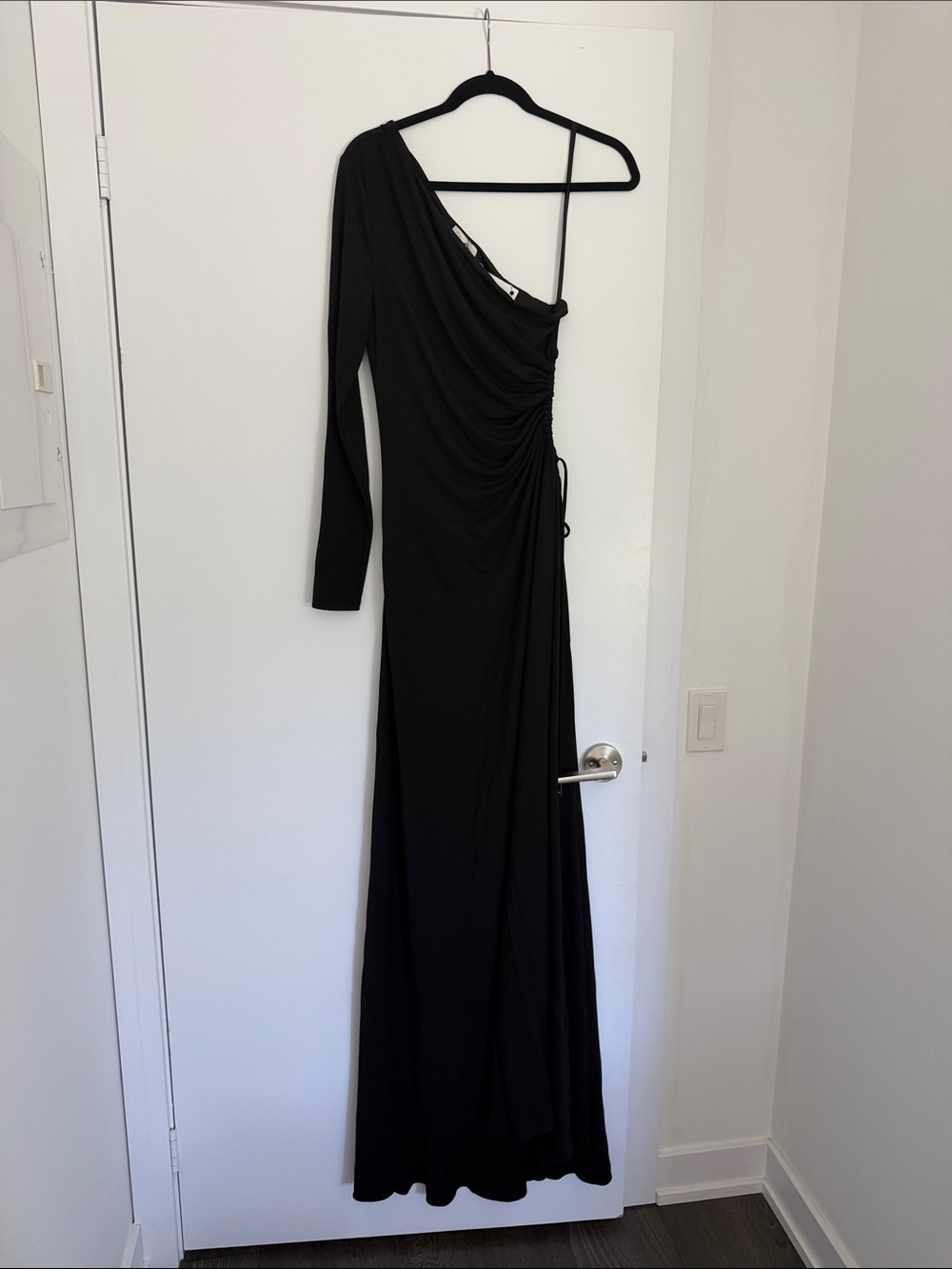 Halston Heritage Black One-Shoulder Ruched Gown